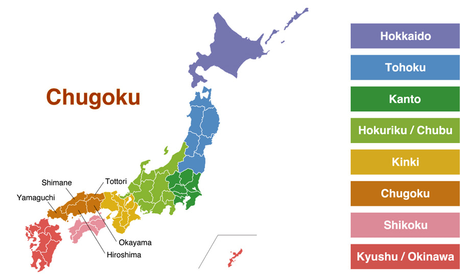 Bản đồ vùng Chugoku Nhật Bản