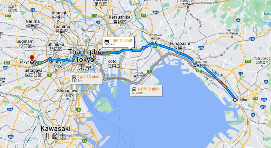 Chiba cách Tokyo bao nhiêu km